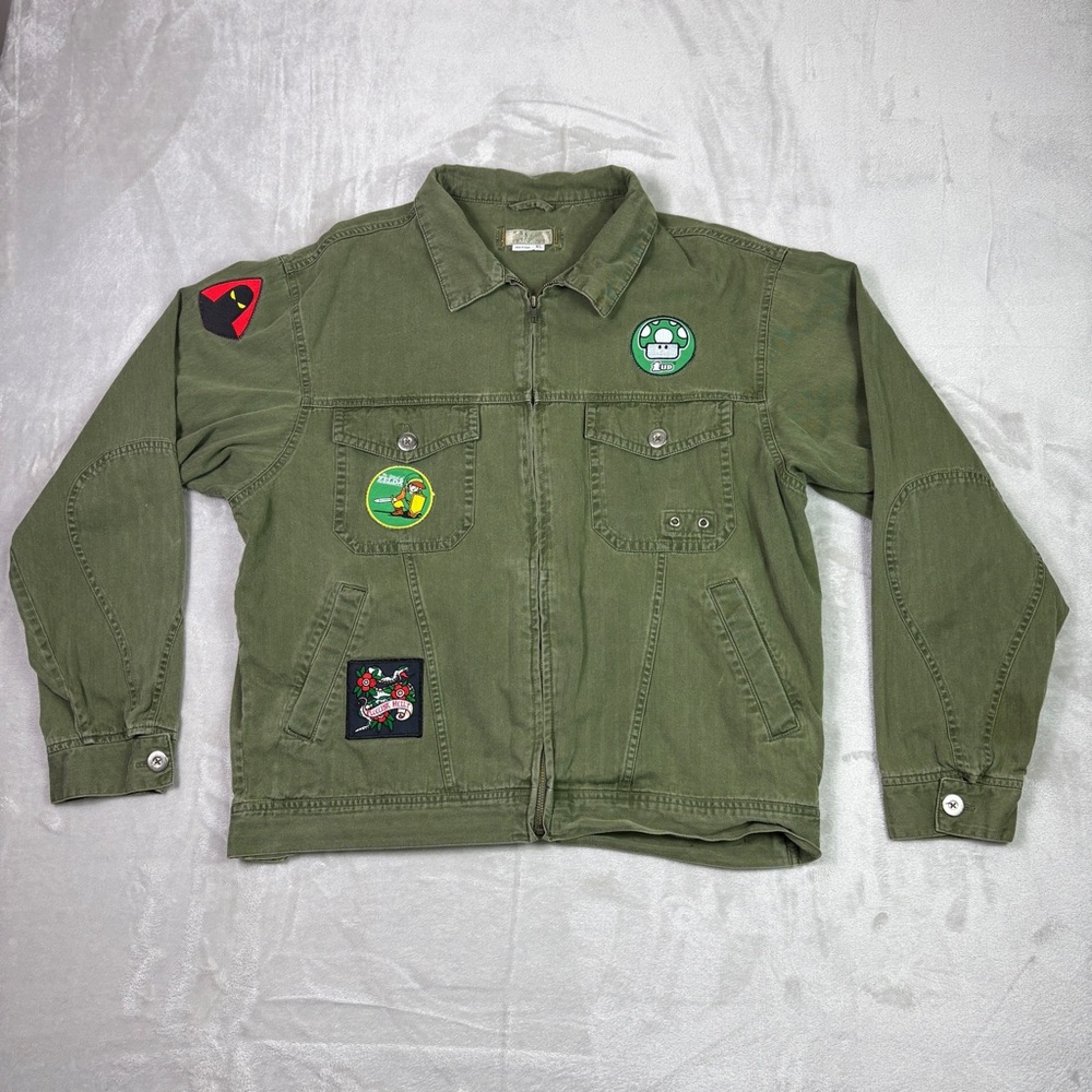 The Territory Ahead Army Green Canvas Patch Zip Up Jacket Men’s XL Zelda Mario